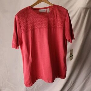 Alfred Dunner women L Pomegranate knit top NWT short sleeved intricate patterned